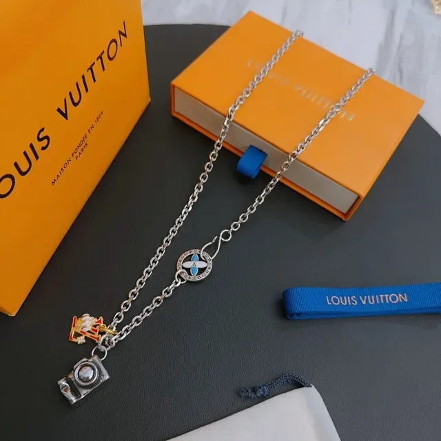 Louis Vuitton Camera Charm Enamel Pendant Silver Chain Necklace 8