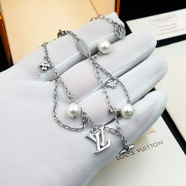 Louis Vuitton Chain Bracelet Gold White Multi-Charm Pearl-Detailed Bracelet 3
