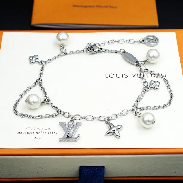 Louis Vuitton Chain Bracelet Gold White Multi-Charm Pearl-Detailed Bracelet 5