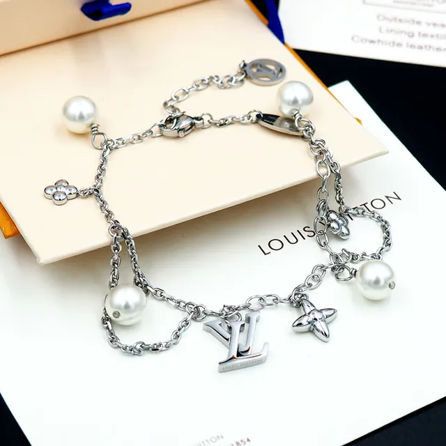 Louis Vuitton Chain Bracelet Gold White Multi-Charm Pearl-Detailed Bracelet 6