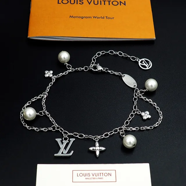 Louis Vuitton Chain Bracelet Gold White Multi-Charm Pearl-Detailed Bracelet 9