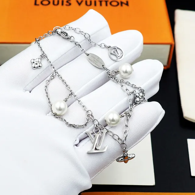 Louis Vuitton Chain Bracelet Gold White Multi-Charm Pearl-Detailed Bracelet 10