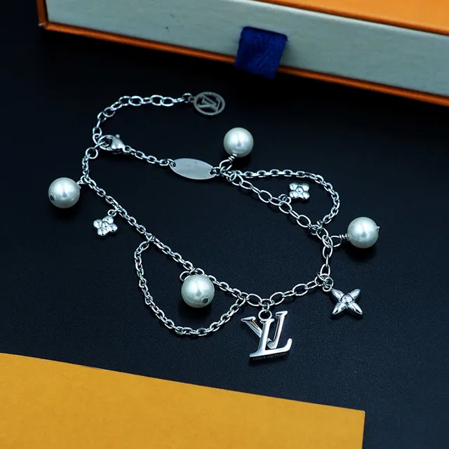 Louis Vuitton Chain Bracelet Gold White Multi-Charm Pearl-Detailed Bracelet 12
