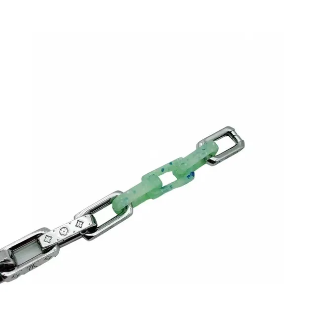 Louis Vuitton bracelet maillon de chaîne résine vert menthe et ton argenté 2