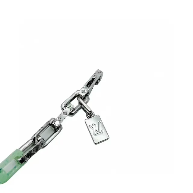 Louis Vuitton bracelet maillon de chaîne résine vert menthe et ton argenté 4