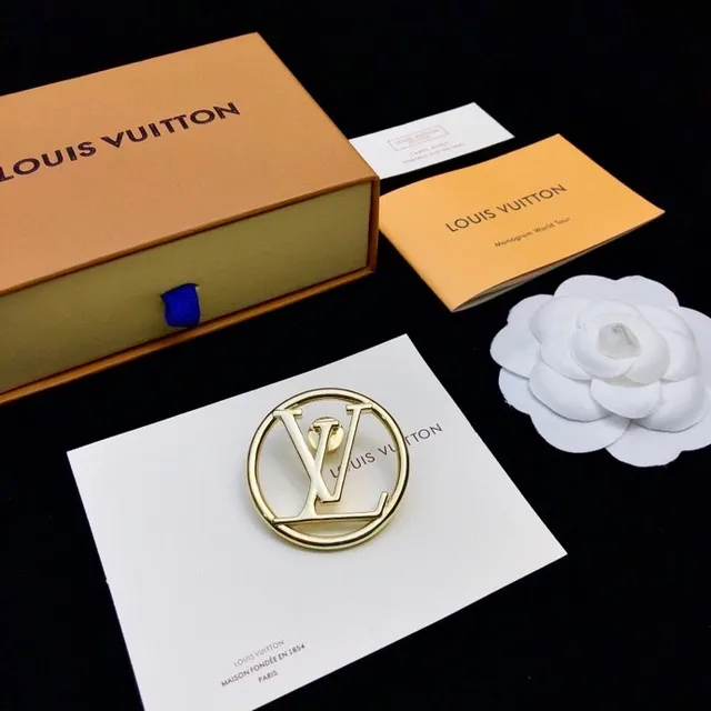 Louis Vuitton دائري LV Monogram Gold-Tone دبوس 2