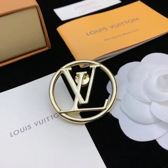 Louis Vuitton دائري LV Monogram Gold-Tone دبوس 4