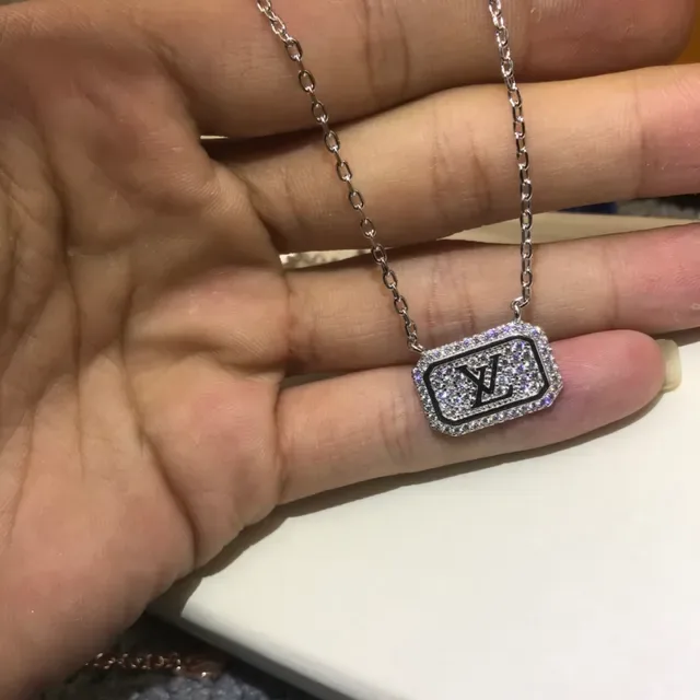Louis Vuitton Crystal-Encrusted LV Monogram Pendant Necklace 4