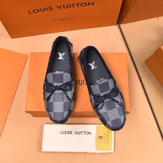 Louis Vuitton Damier Check 海军蓝和白色蝴蝶结乐福鞋