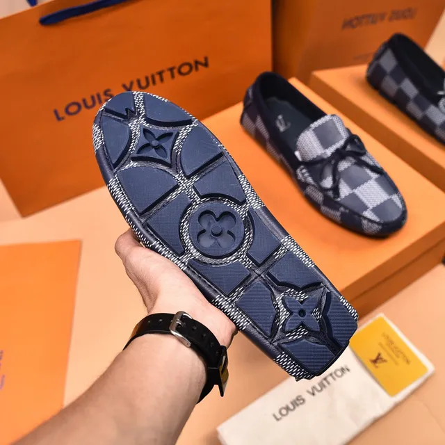 Louis Vuitton Damier Check Navy and White Bow Loafers 3