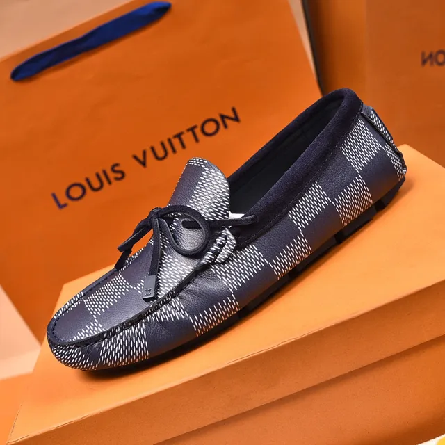 Louis Vuitton Damier Check Navy and White Bow Loafers 4