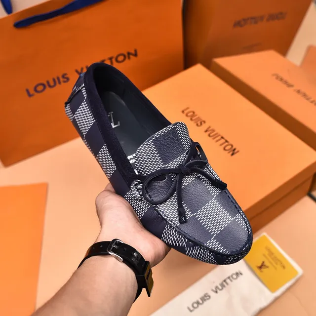Louis Vuitton Damier Check Navy and White Bow Loafers 5