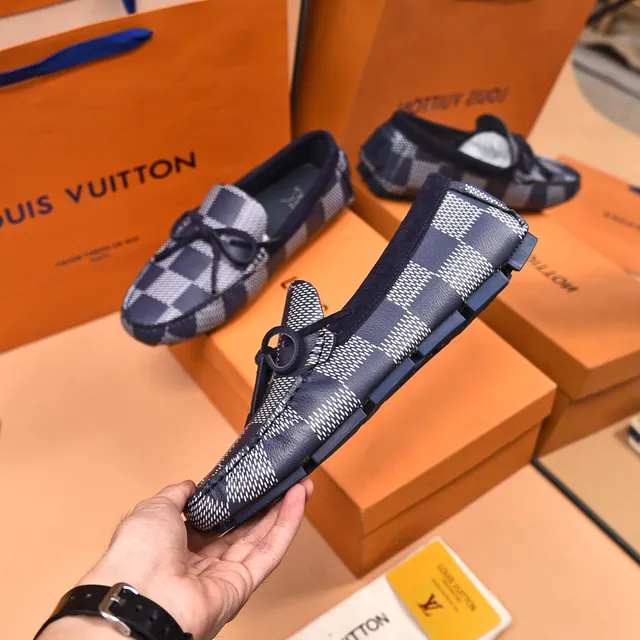 Louis Vuitton Damier Check Navy and White Bow Loafers 6