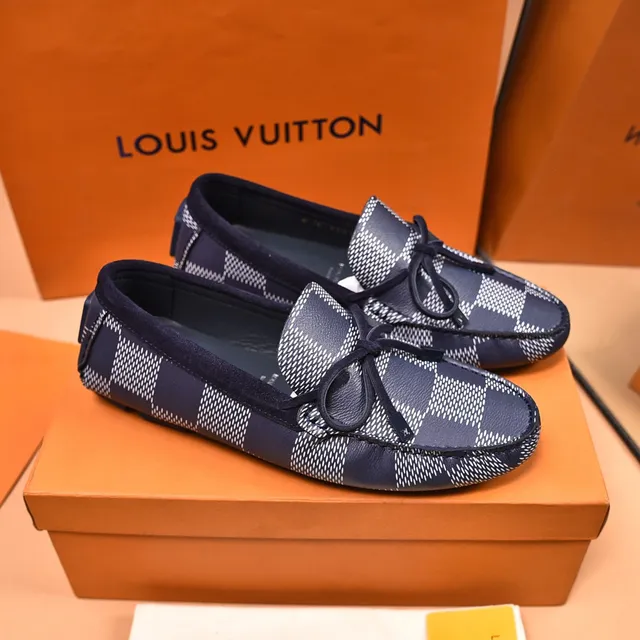 Louis Vuitton Damier Check Navy and White Bow Loafers 7
