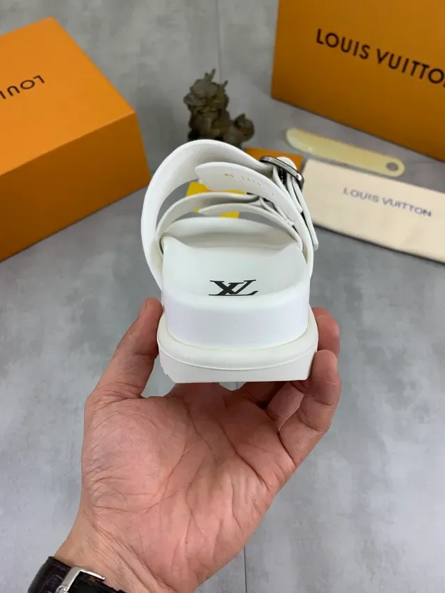 Louis Vuitton Double Buckle Slide White Monogram Slippers 3