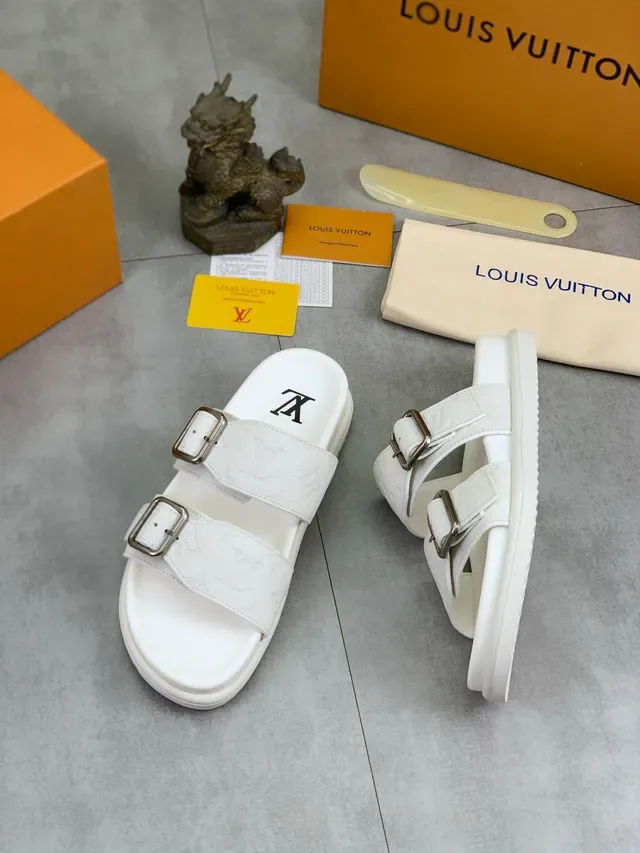 Louis Vuitton Double Buckle Slide White Monogram Slippers 5