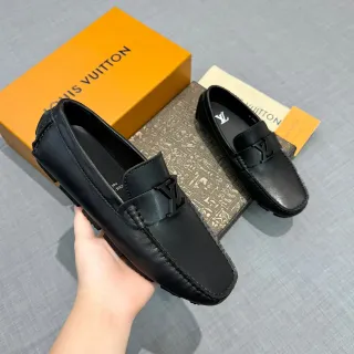 लुई विटन Driver Loafer काला चमड़ा LV Monogram बकल
