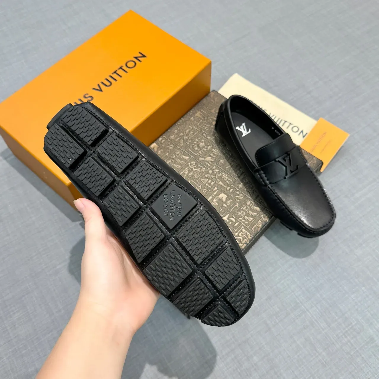 Louis Vuitton Driver Loafer Black Leather LV Monogram Buckle Loafer 5