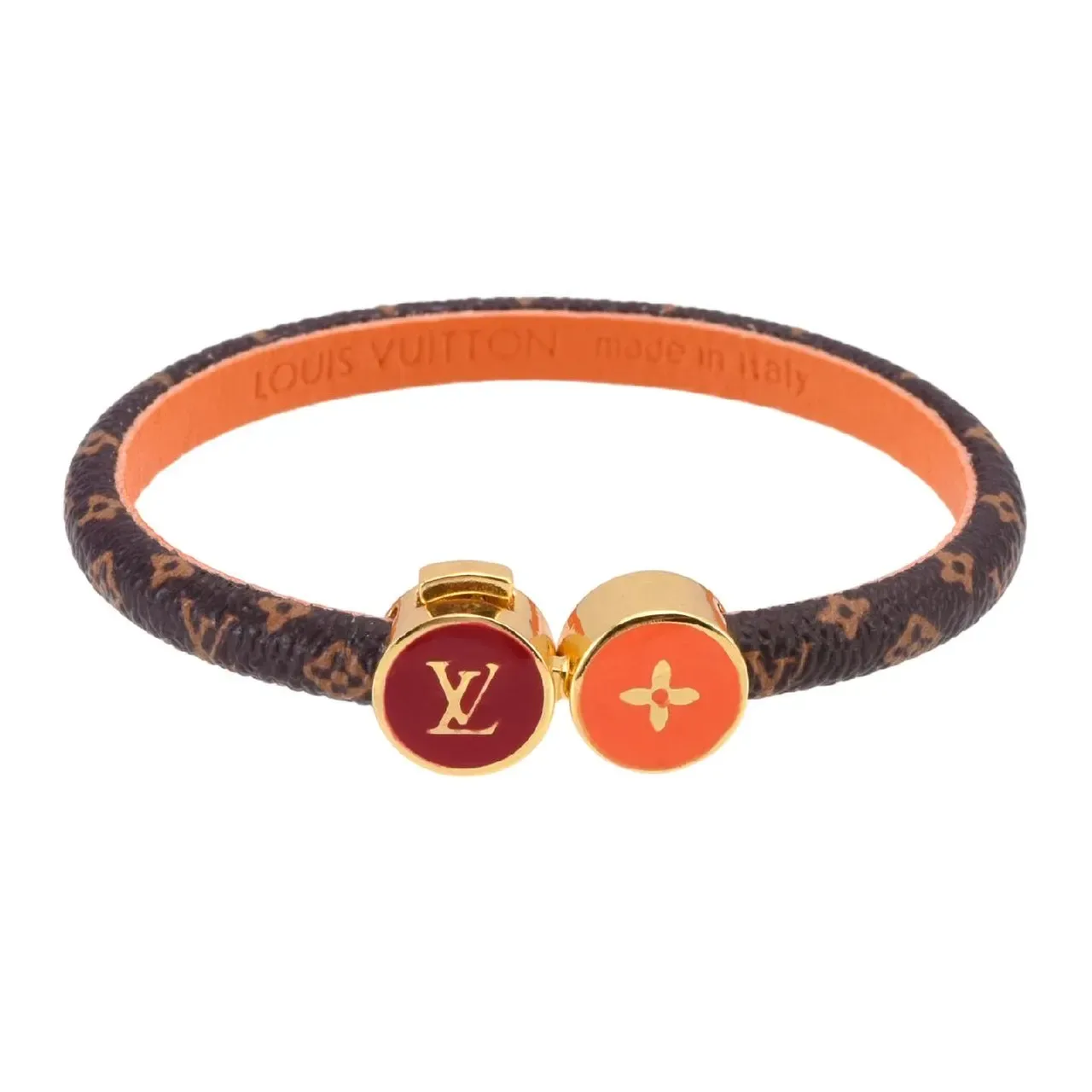 Louis Vuitton Dual Enamel Charm Pink and Orange Leather Bracelet 6