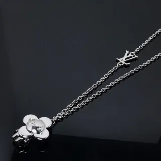 Louis Vuitton Floral Pendant LV Monogram Silver-Tone Necklace