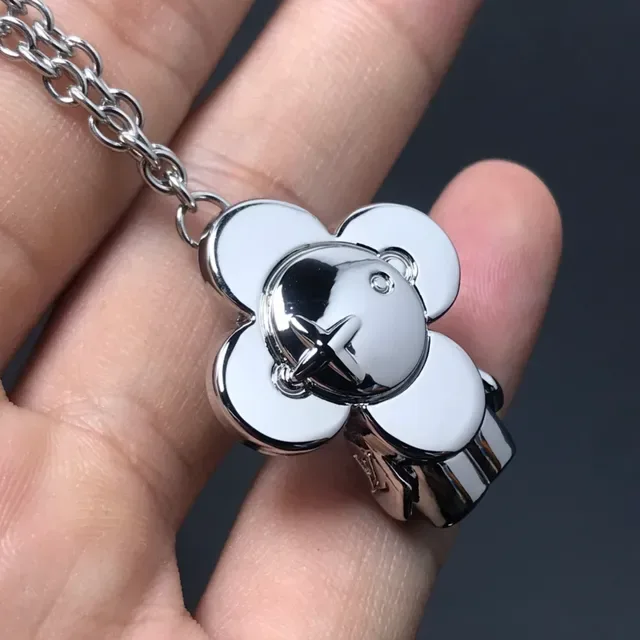 Louis Vuitton Floral Pendant LV Monogram Silver-Tone Necklace 2
