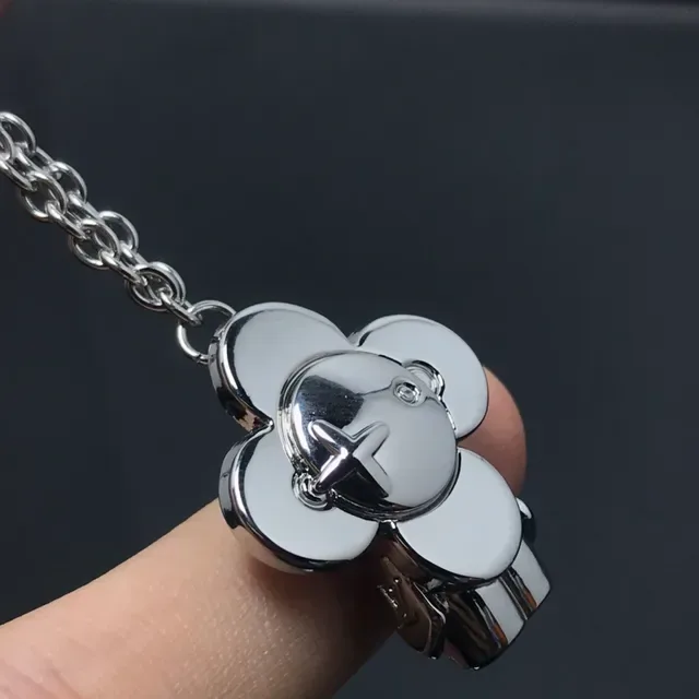 Louis Vuitton Floral Pendant LV Monogram Silver-Tone Necklace 4