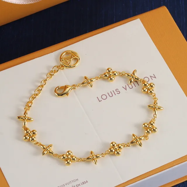 Louis Vuitton corrente de flores ouro e prata links florais impresso bracelete de chapéu 5