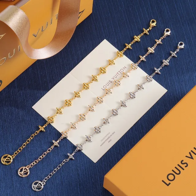 Louis Vuitton corrente de flores ouro e prata links florais impresso bracelete de chapéu 6
