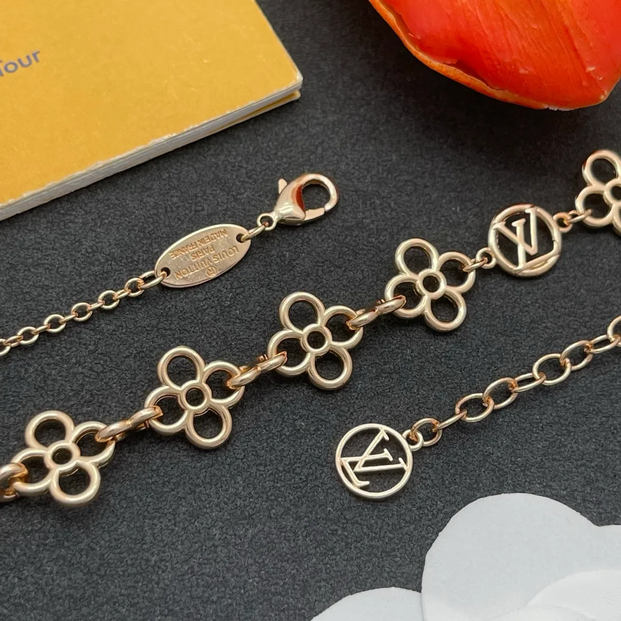 Louis Vuitton Flower Chain Gold-Tone Floral Link Necklace 5