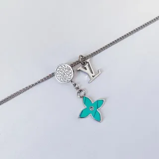 لويس فتون Flower Charm فضية أزرق Curb Chain Pavé Crystal Disc سوار