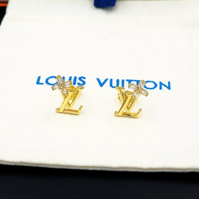 Louis Vuitton Flower Monogram Gold and Silver Crystal Stud Earrings 3