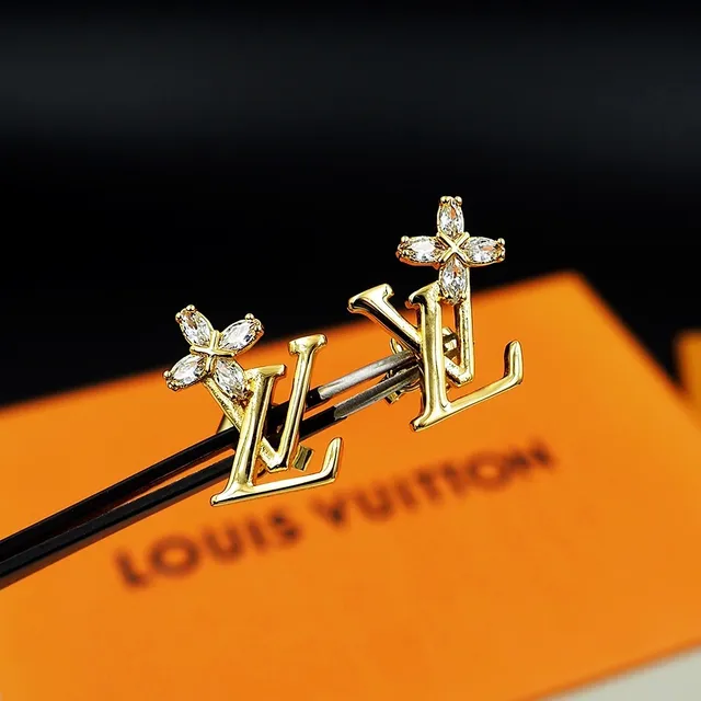 Louis Vuitton Flower Monogram Gold and Silver Crystal Stud Earrings 4