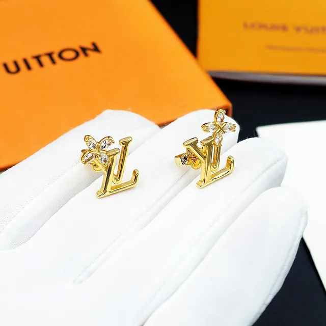 Louis Vuitton Flower Monogram Gold and Silver Crystal Stud Earrings 5