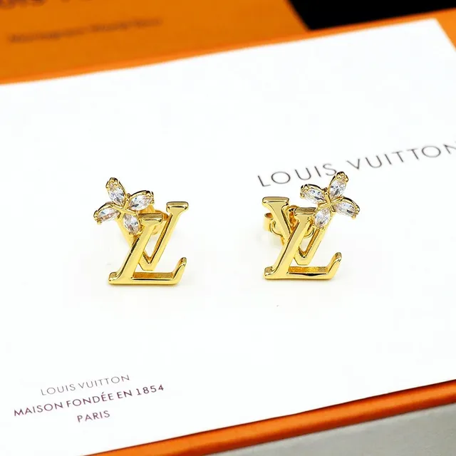 Louis Vuitton Flower Monogram Gold and Silver Crystal Stud Earrings 6