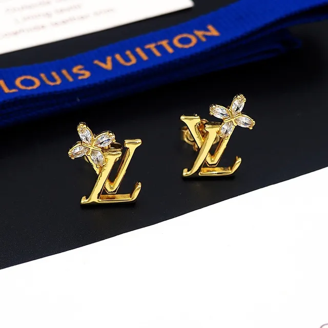 Louis Vuitton Flower Monogram Gold and Silver Crystal Stud Earrings 9