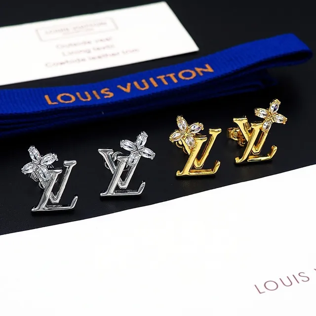 Louis Vuitton Flower Monogram Gold and Silver Crystal Stud Earrings 10