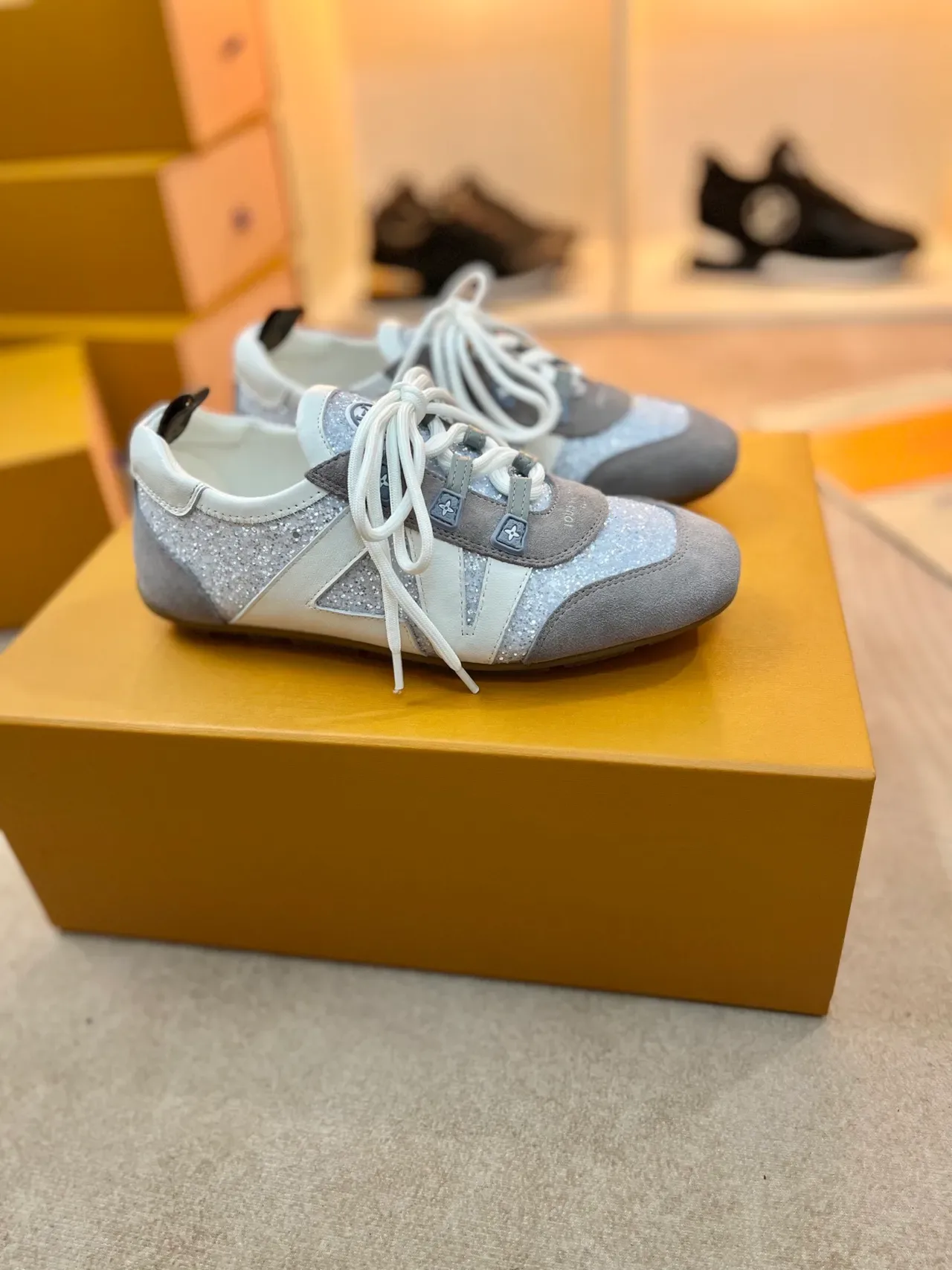 Louis Vuitton Glitter and Gray Mixed-Material Lifestyle Sneakers 4