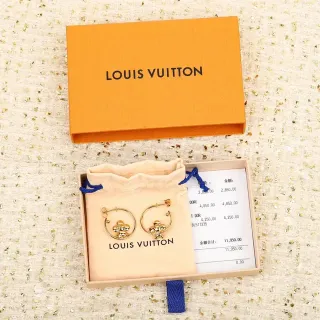 Louis Vuitton Gold Beige Hoop 3D Floral Motif Earrings