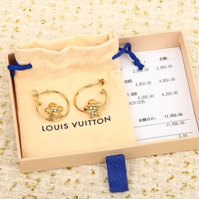 Louis Vuitton Gold Beige Hoop 3D Floral Motif Earrings 9