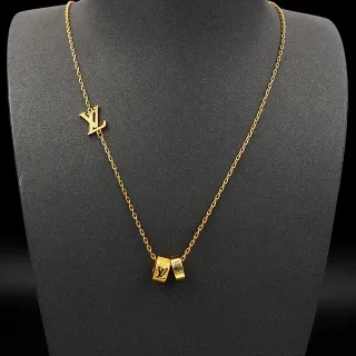Louis Vuitton Gold Chain Asymmetrical Pendant Layout Necklace