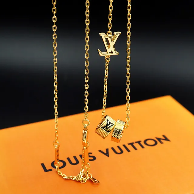 Louis Vuitton Gold Chain Asymmetrical Pendant Layout Necklace 6