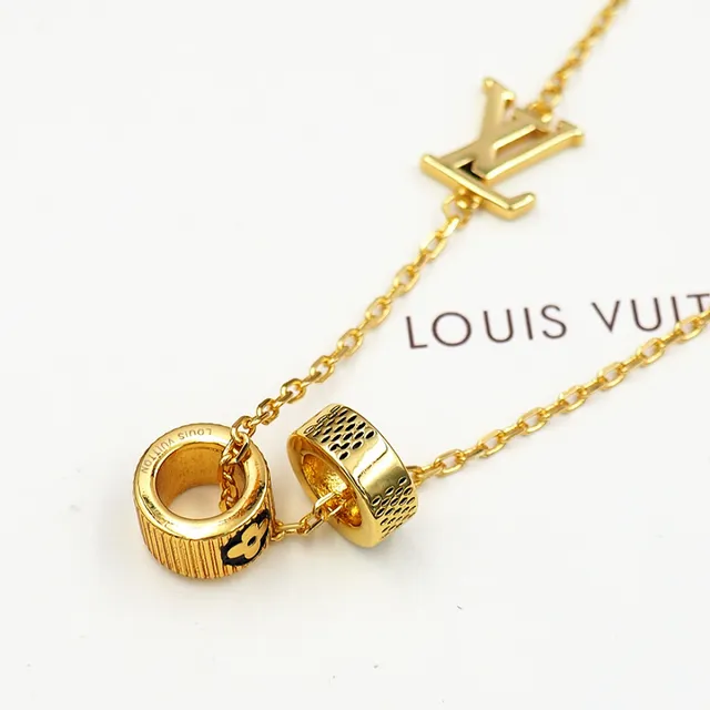 Louis Vuitton Gold Chain Asymmetrical Pendant Layout Necklace 7