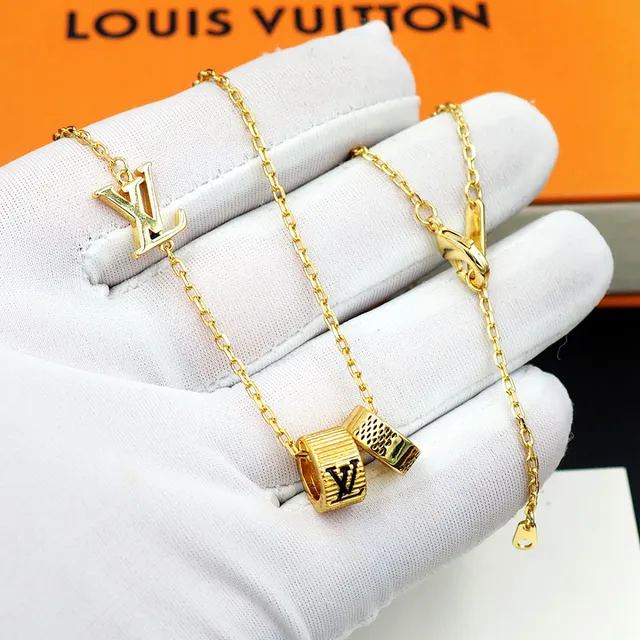 Louis Vuitton Gold Chain Asymmetrical Pendant Layout Necklace 9