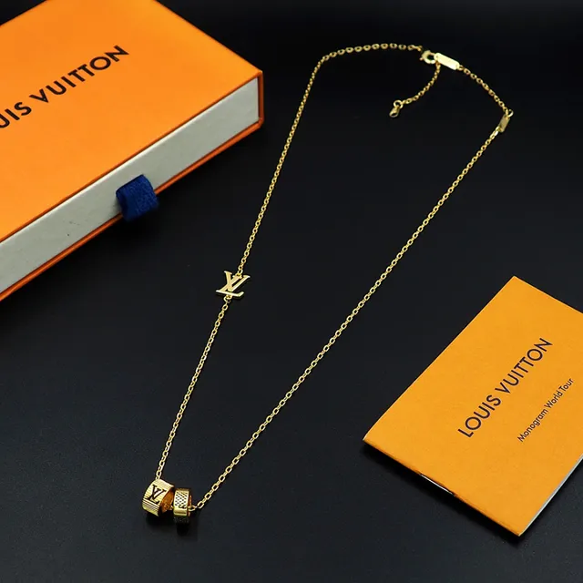 Louis Vuitton Gold Chain Asymmetrical Pendant Layout Necklace 11