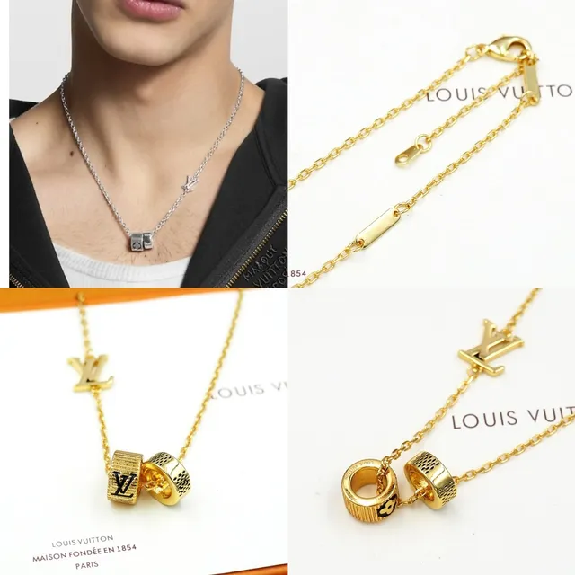 Louis Vuitton Gold Chain Asymmetrical Pendant Layout Necklace 12