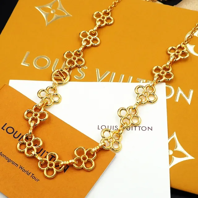 Louis Vuitton Gold Floral Quatrefoil Links Interlocking LV Monogram Medallions Necklace 2