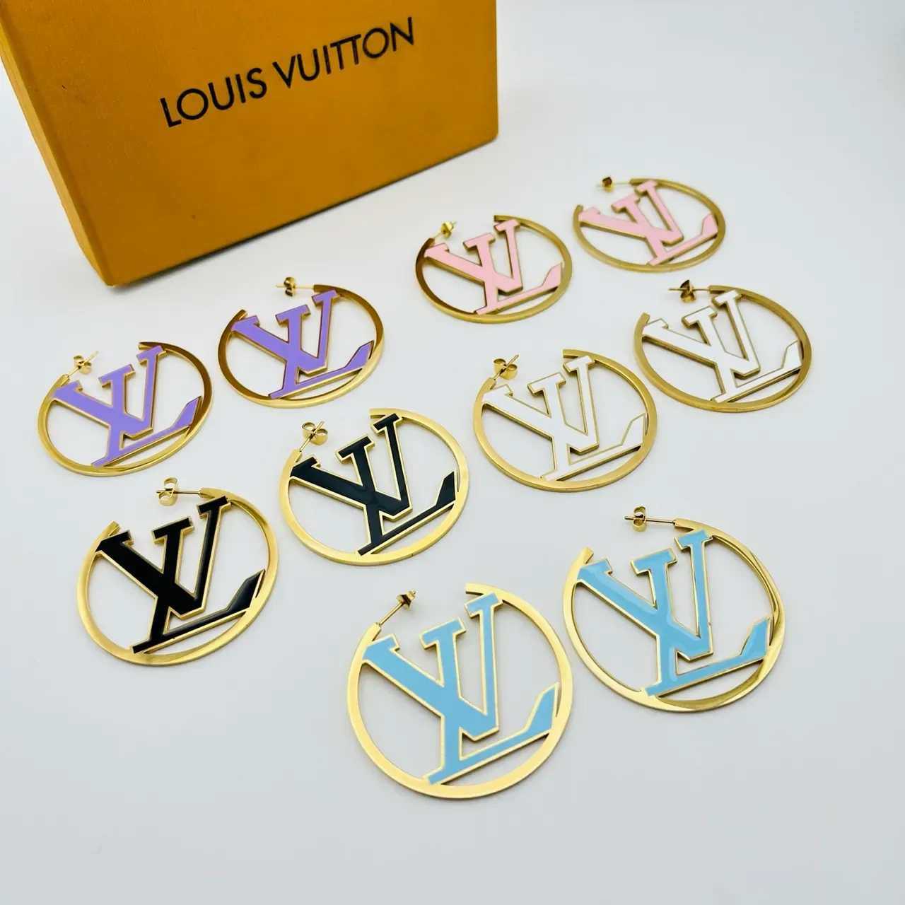 Louis Vuitton Gold Multicolor Metal Open-Circle Hoop Earrings 1
