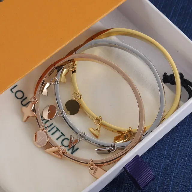 Louis Vuitton Gold Silver Monogram-Engraved Charm-Detailed Bracelet 2