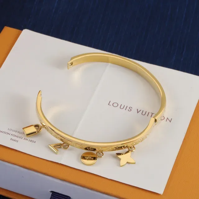 Louis Vuitton Gold Silver Monogram-Engraved Charm-Detailed Bracelet 3