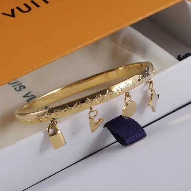 Louis Vuitton Gold Silver Monogram-Engraved Charm-Detailed Bracelet 4